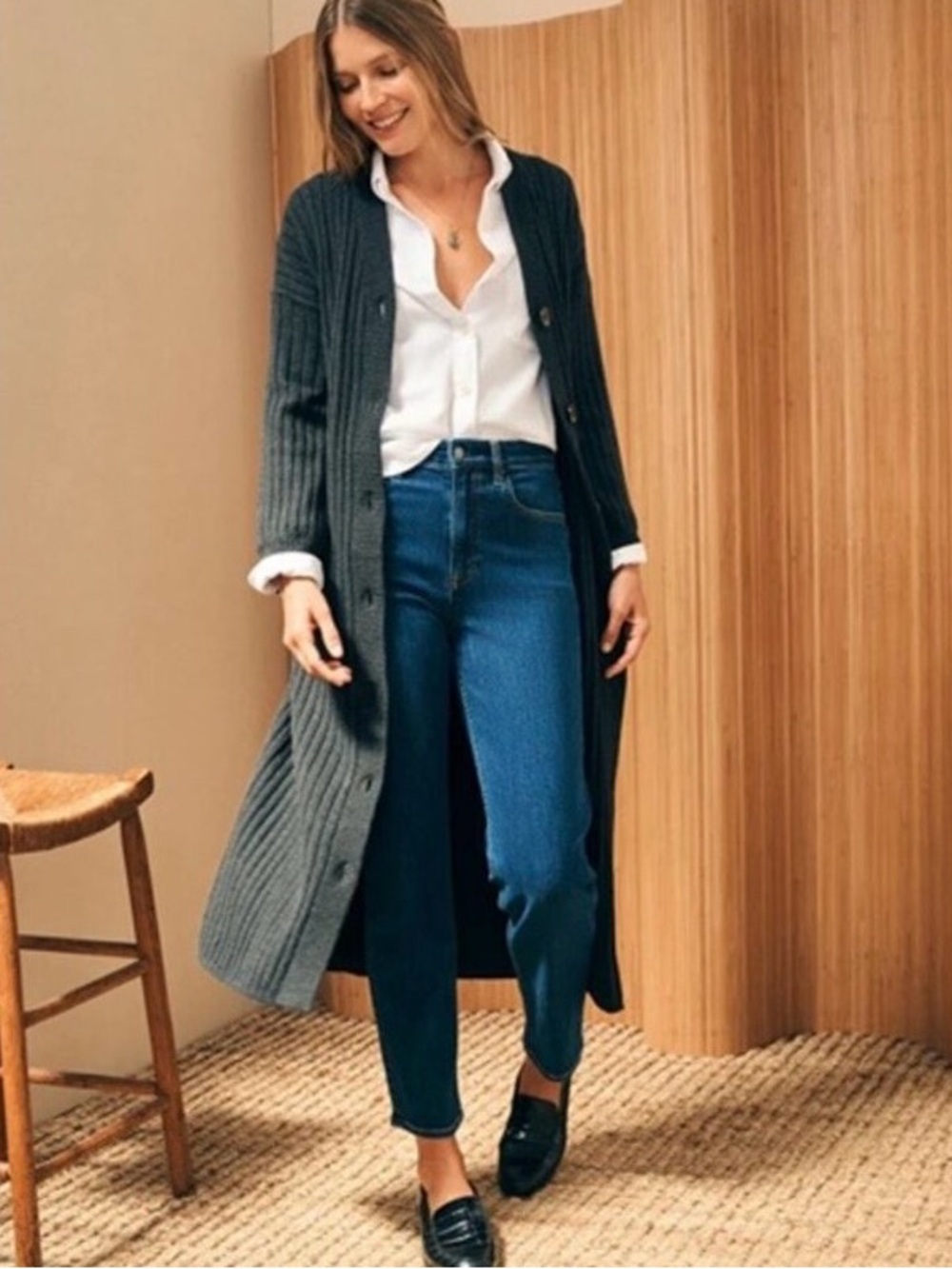 Faherty Jackson Cardigan Long Sweatier Duster, Ash Heather Size Large